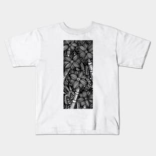 Forest Tree and Vines Pen and Ink Illustration Showing a Composition of Trees and Flower inside a Rectangle Kids T-Shirt
